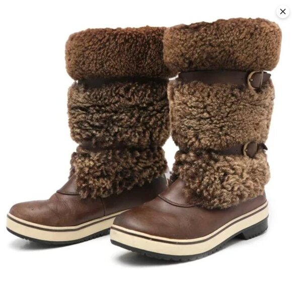 UGG Australia Lilyan Leather Shearling Fur Winter Boots Brown Waterproof - Picture 2 of 12